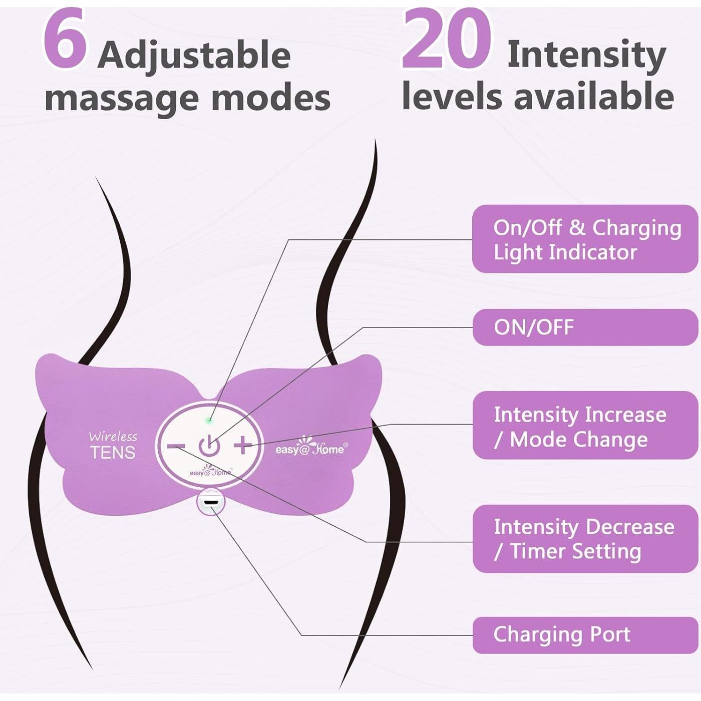 Estimulador TENS Easy@Home EHE019 Inalámbrico 6 Modos 20 Intensidades