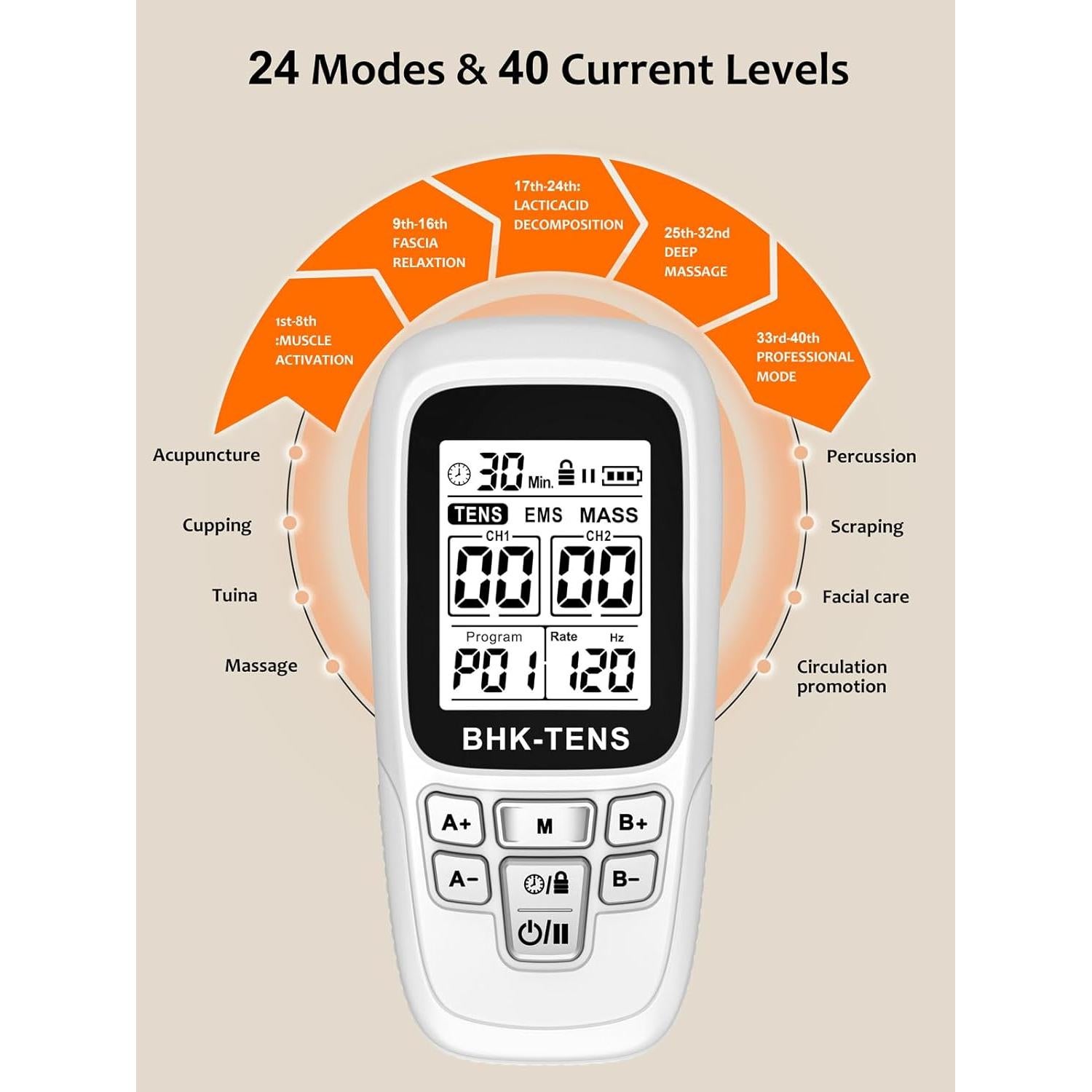 Máquina Estimuladora Muscular TENS EMS BHK-TENS 24 Modos