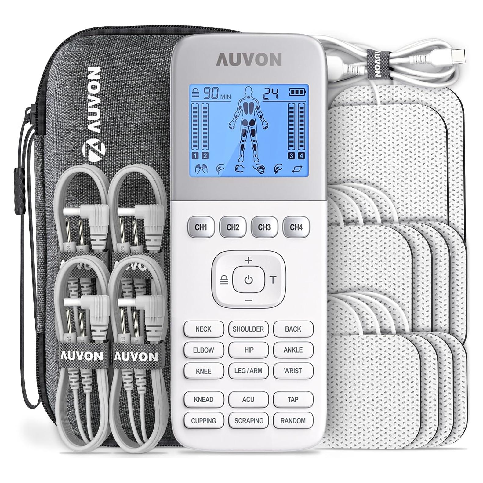 Estimulador Muscular TENS AUVON 4 Salidas Recargable 24 Modos