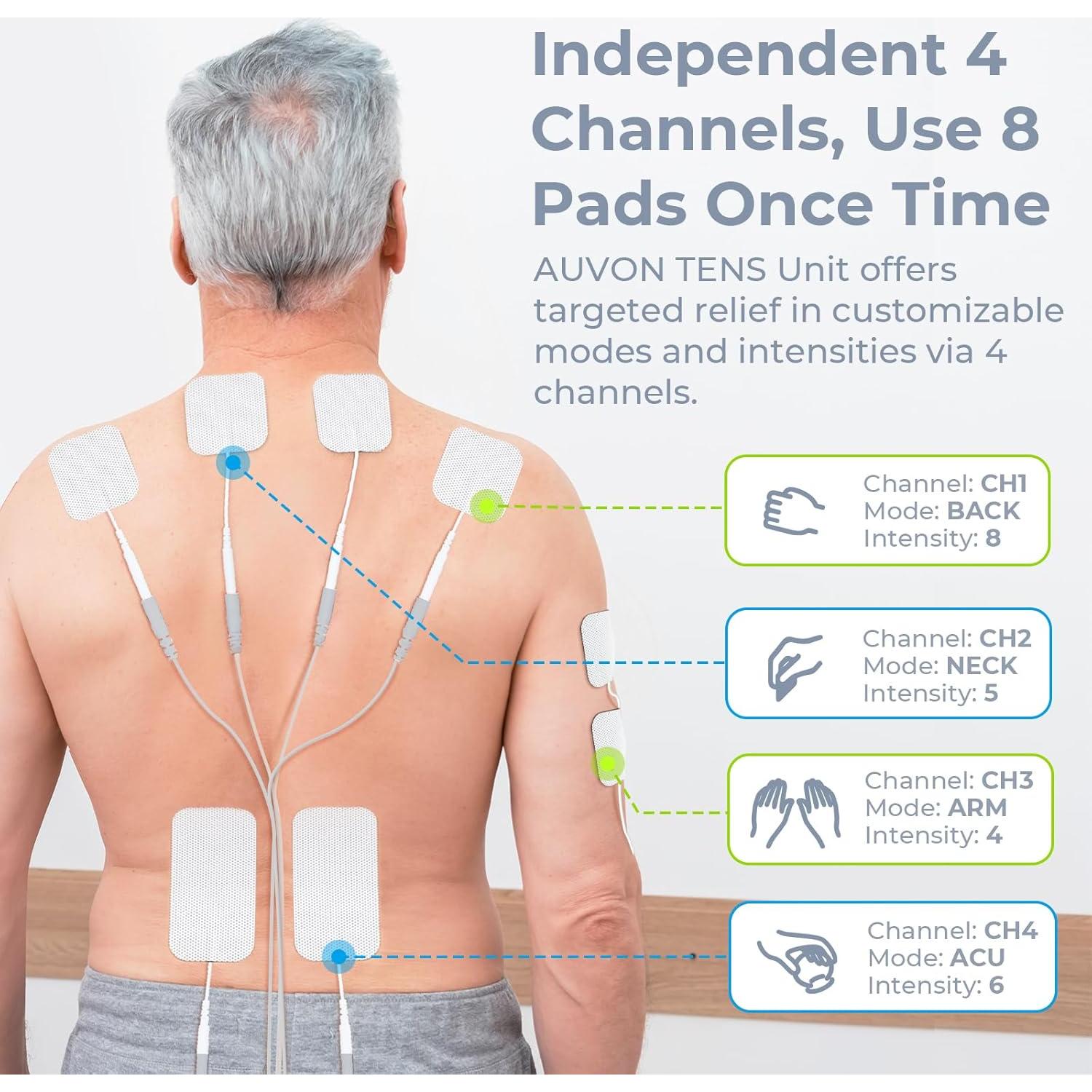 Estimulador Muscular TENS AUVON 4 Salidas Recargable 24 Modos