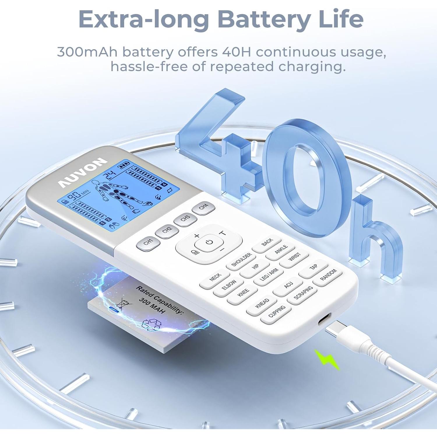 Estimulador Muscular TENS AUVON 4 Salidas Recargable 24 Modos