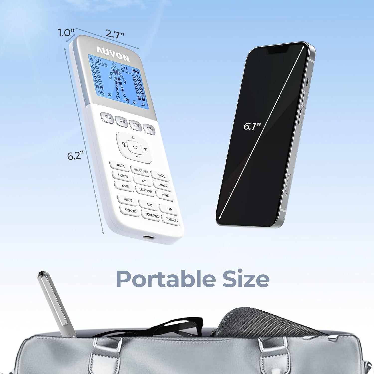 Estimulador Muscular TENS AUVON 4 Salidas Recargable 24 Modos