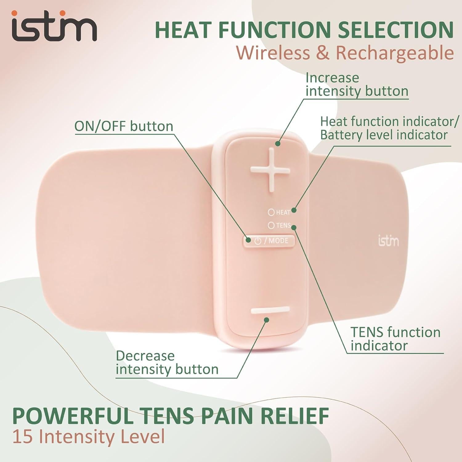 iStim S1 Unidad TENS Inalámbrica con Calor para Alivio de Dolor