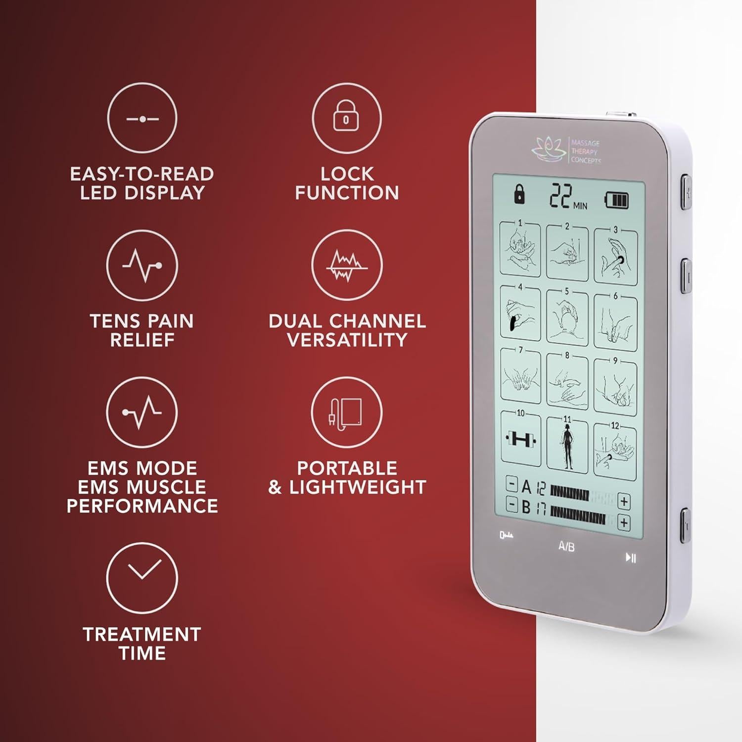 Estimulador Muscular TENS Deluxe Massage Therapy - Alivio Dolor Cuello y Espalda