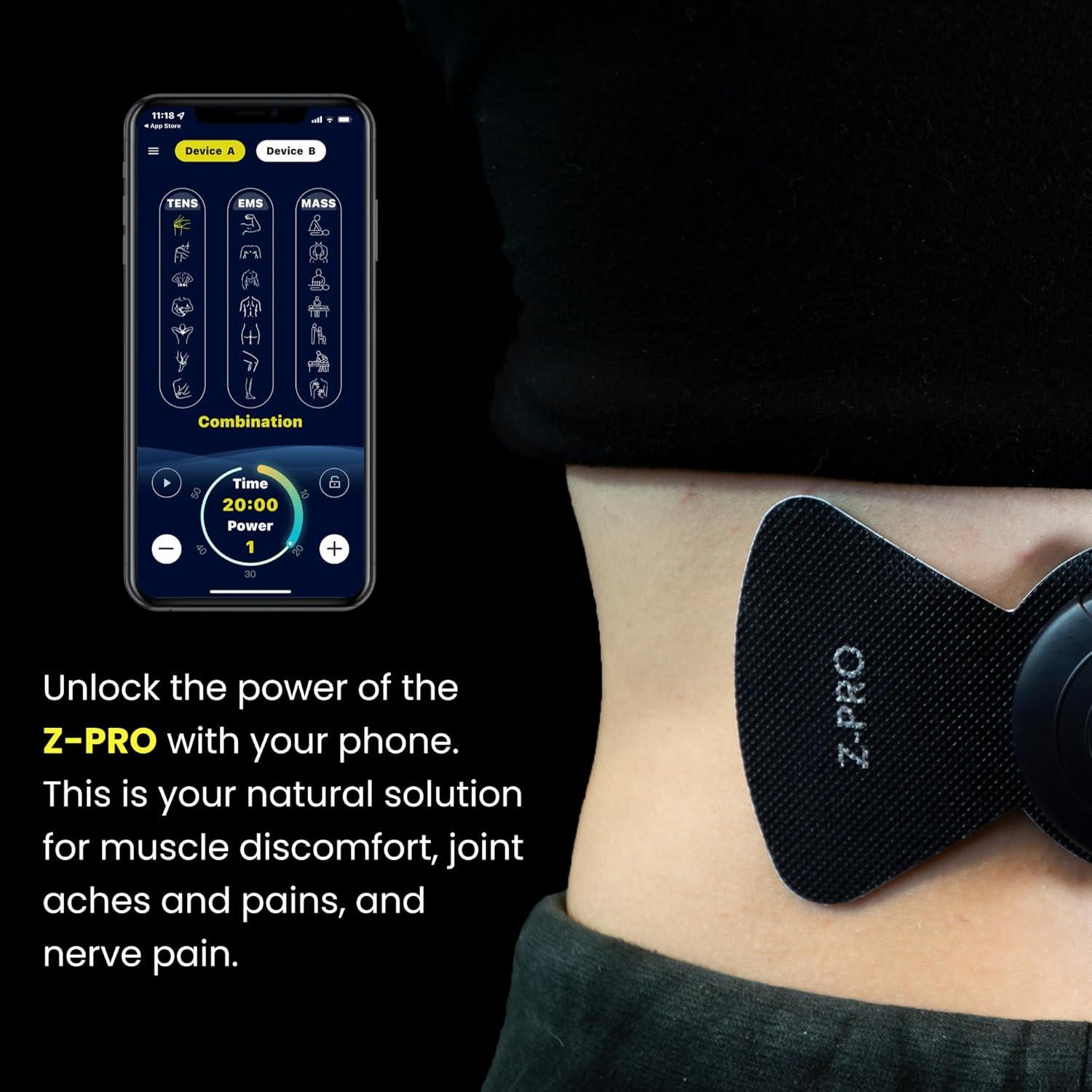 Masajeador TENS y EMS Z-PRO Inalámbrico Bluetooth 27.5x14cm