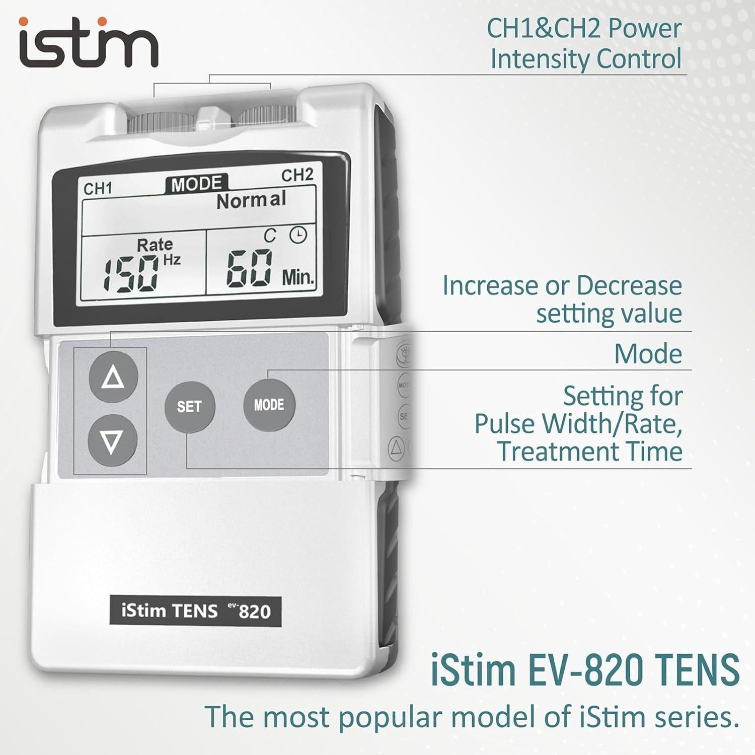 Unidad de Estimulación TENS iStim EV820 con 8 Electrodos