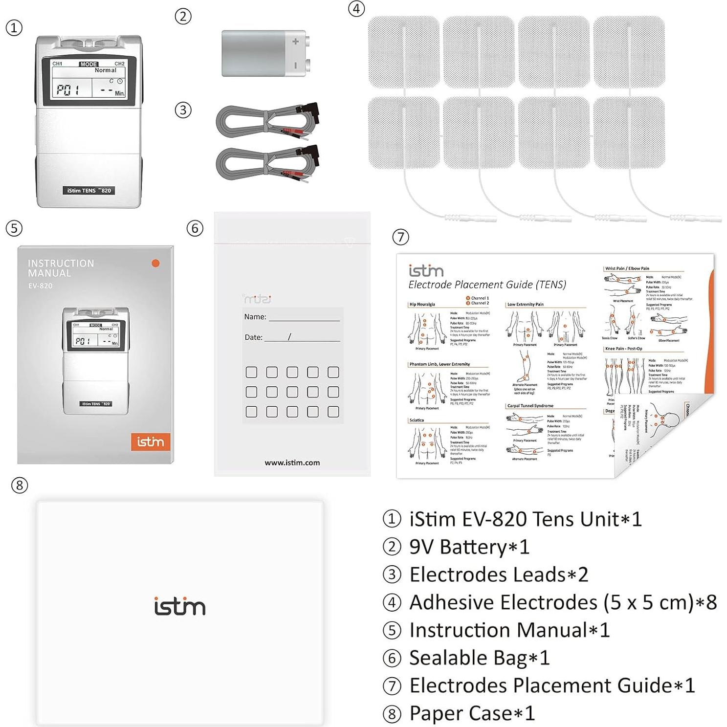 Unidad de Estimulación TENS iStim EV820 con 8 Electrodos