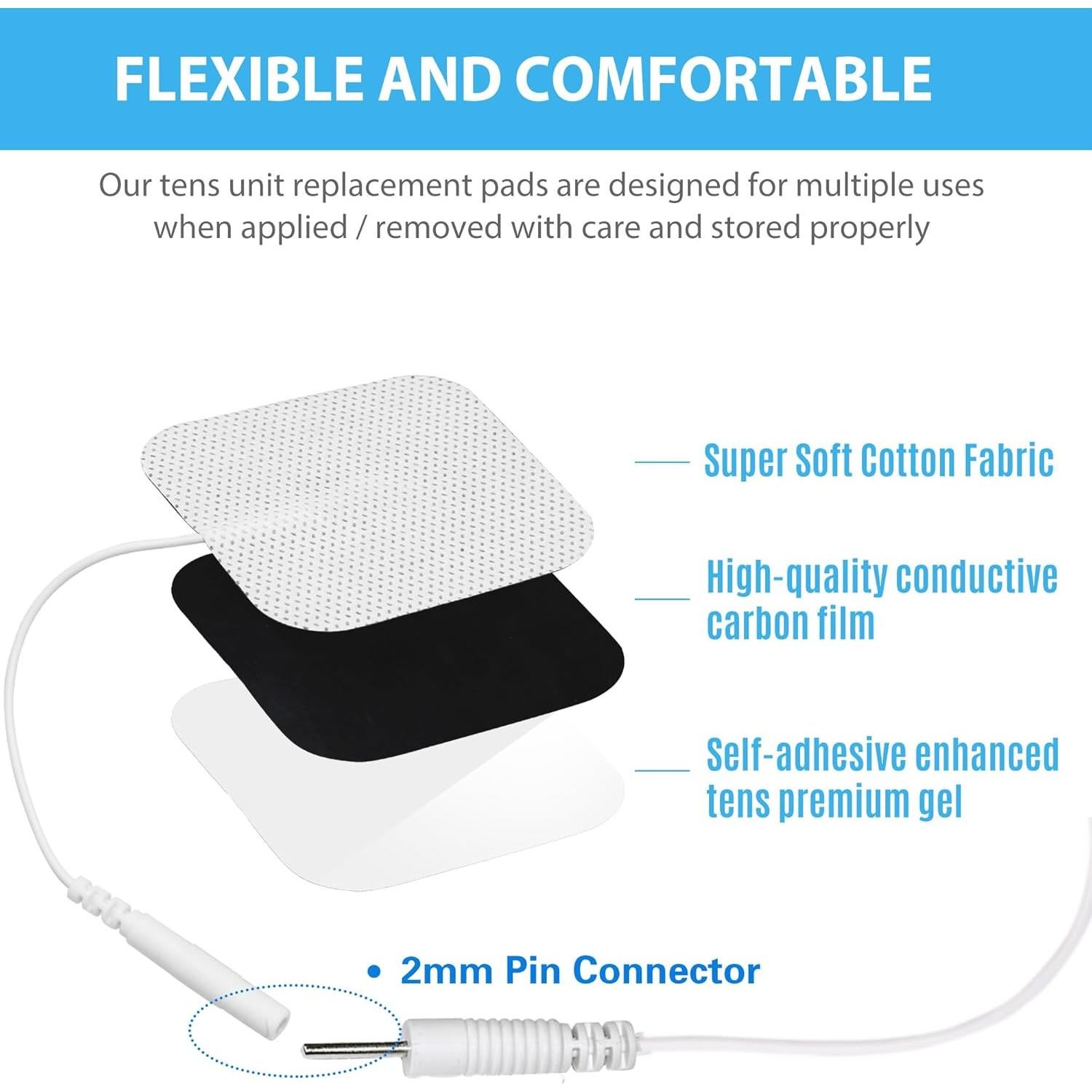 Almohadillas Electrodos TENS LotFancy 80PCS 5x5cm Reutilizables