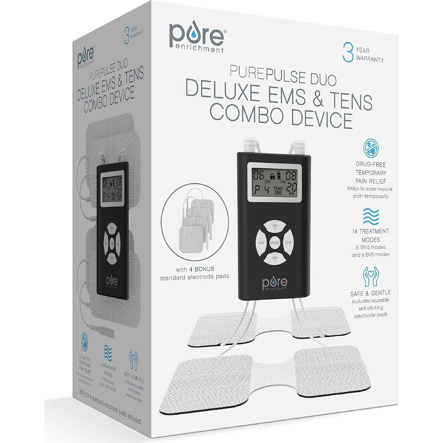 Estimulador Muscular TENS EMS Pure Enrichment Duo 14 Modos