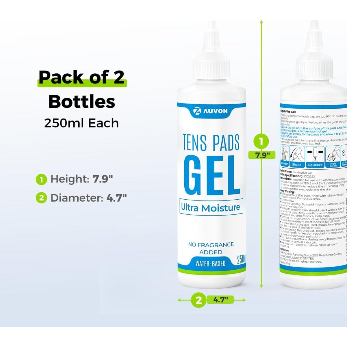 Gel Conductivo AUVON 2 x 250ml para Almohadillas TENS