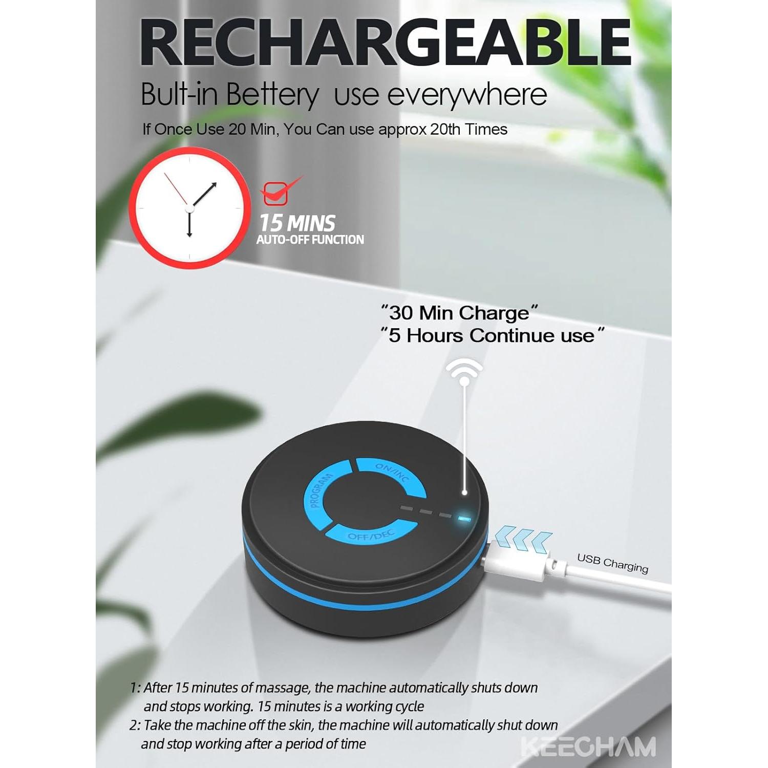 Unidad TENS EMS Mini Masajista Keecham con 2 Almohadillas