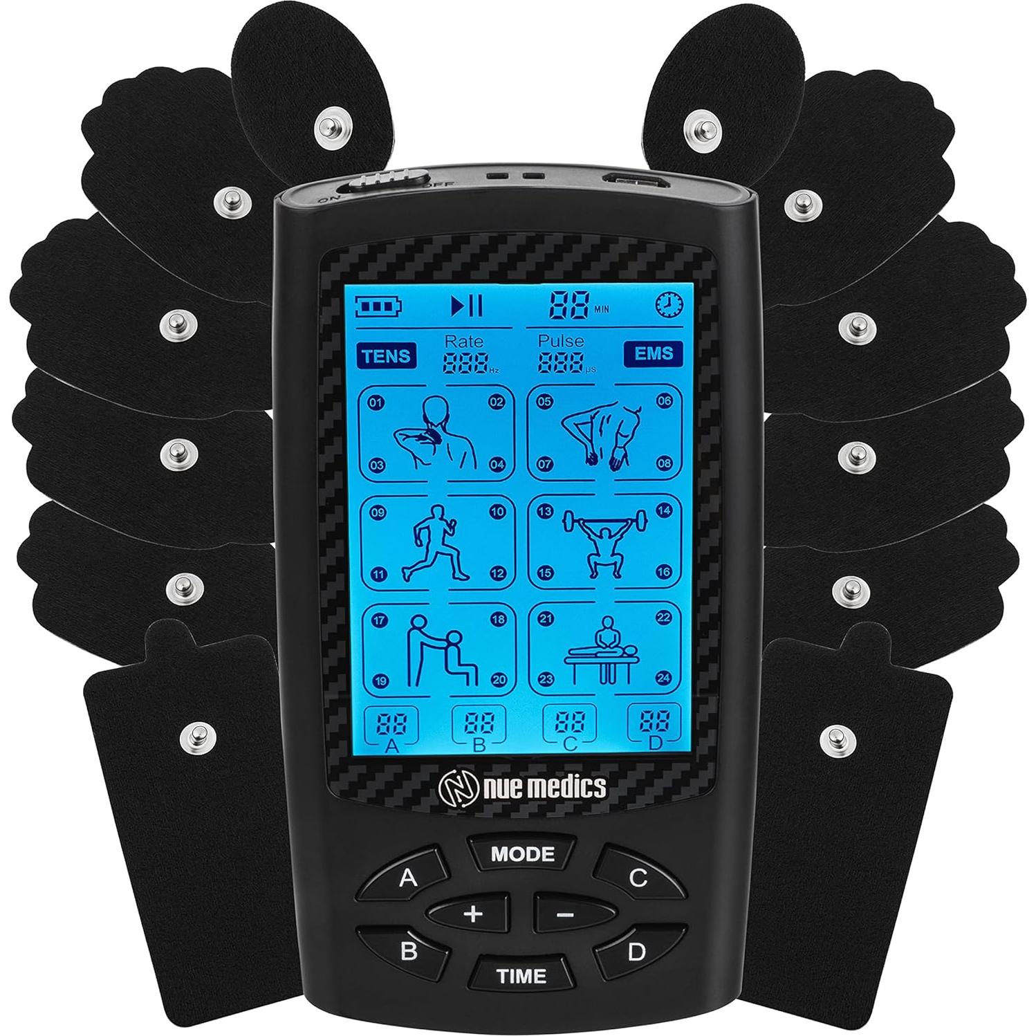 Unidad TENS EMS NueMedics 4 Canales, Alivio Dolor, 24 Modos