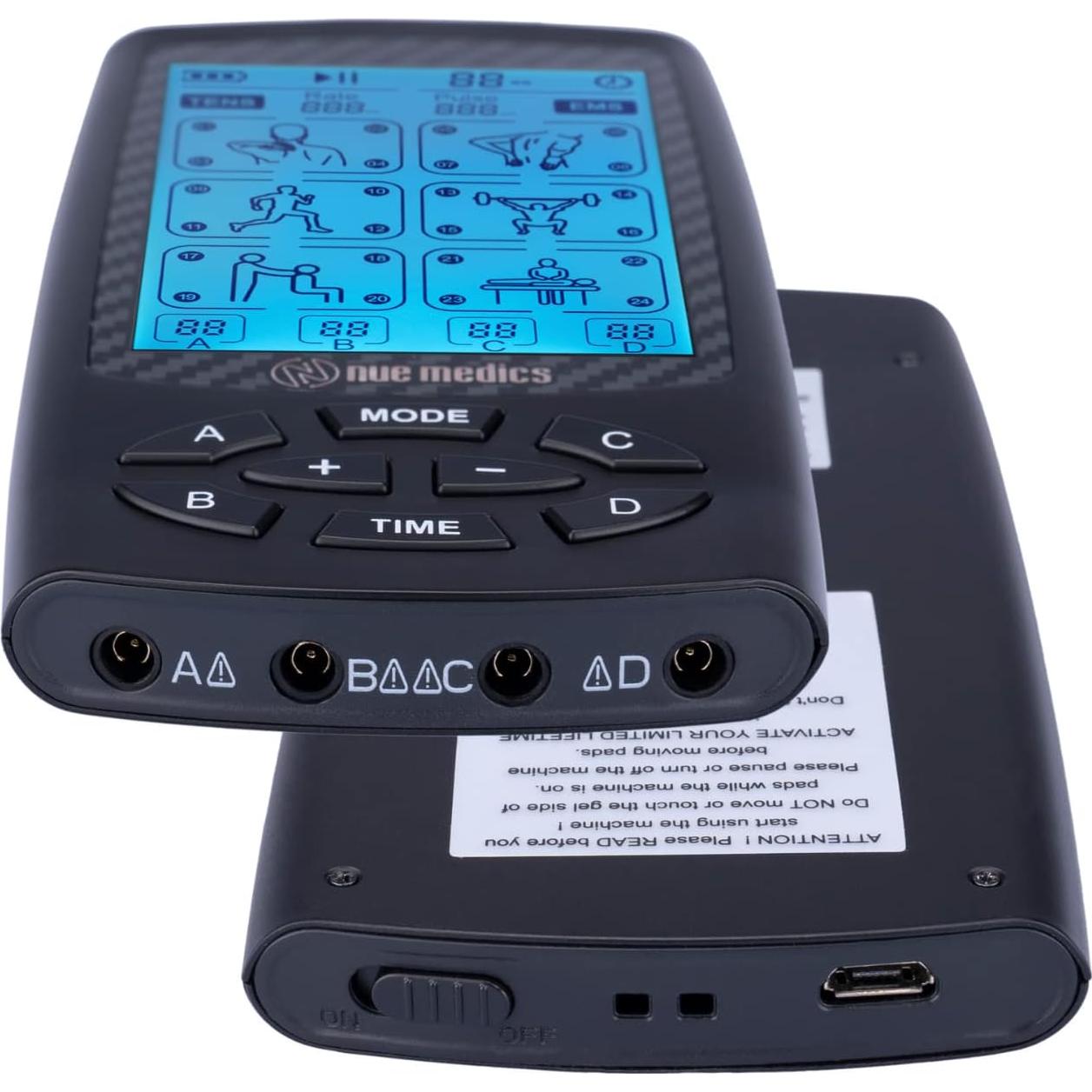 Unidad TENS EMS NueMedics 4 Canales, Alivio Dolor, 24 Modos