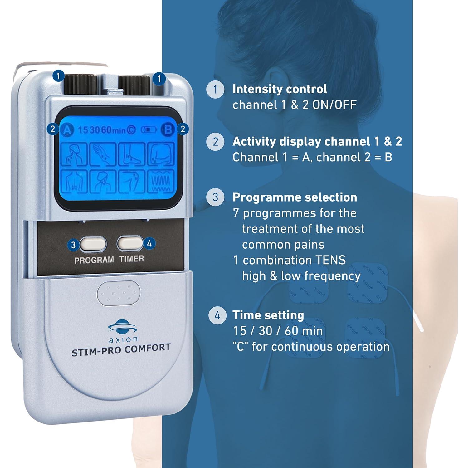 Unidad TENS Axion 1023 - Estimulador Muscular con 4 Electrodos