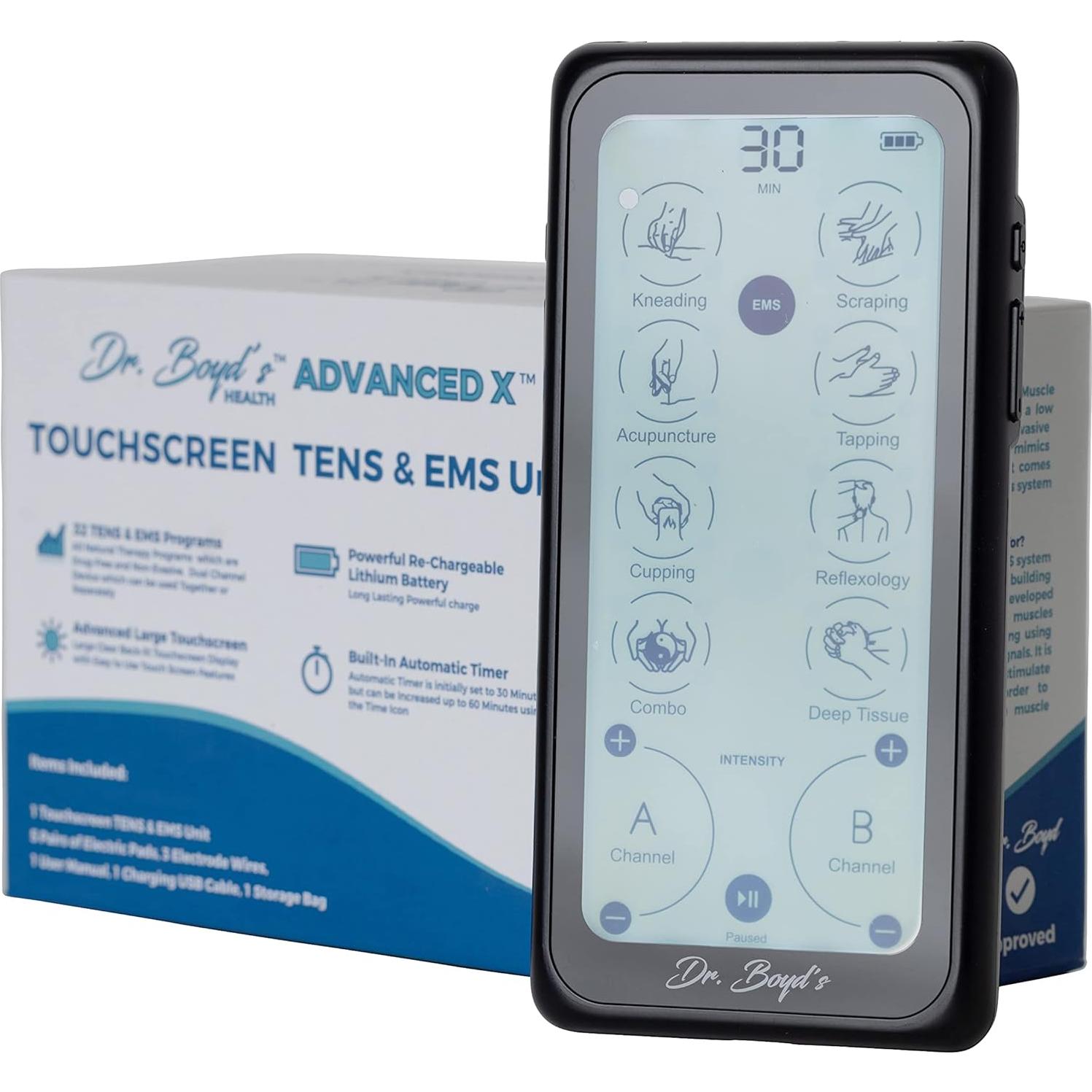 Unidad TENS y EMS Dr. Boyd Avanzada X - 32 Modos, Pantalla Táctil