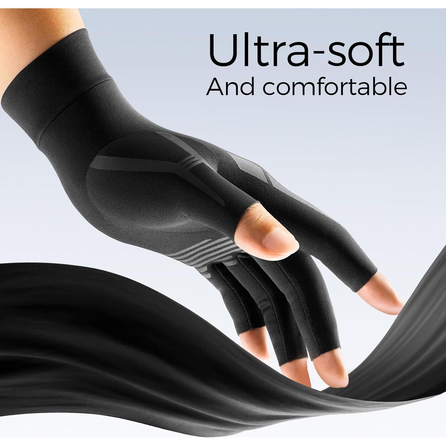 Guantes de Compresión FREETOO Sin Dedos para Artritis Negro XS