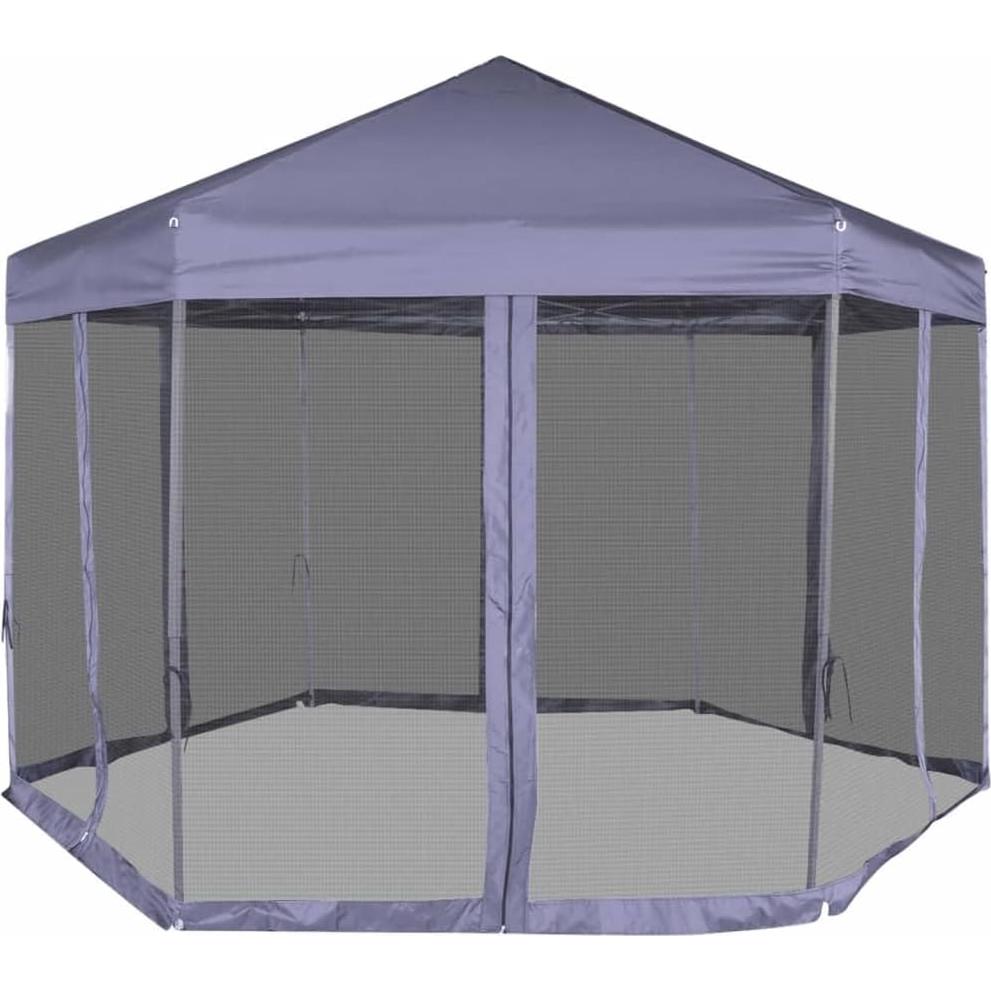 Gazebo Hexagonal QJBSAVVA 3.6m x 3.1m Azul Oscuro con Paredes de Malla