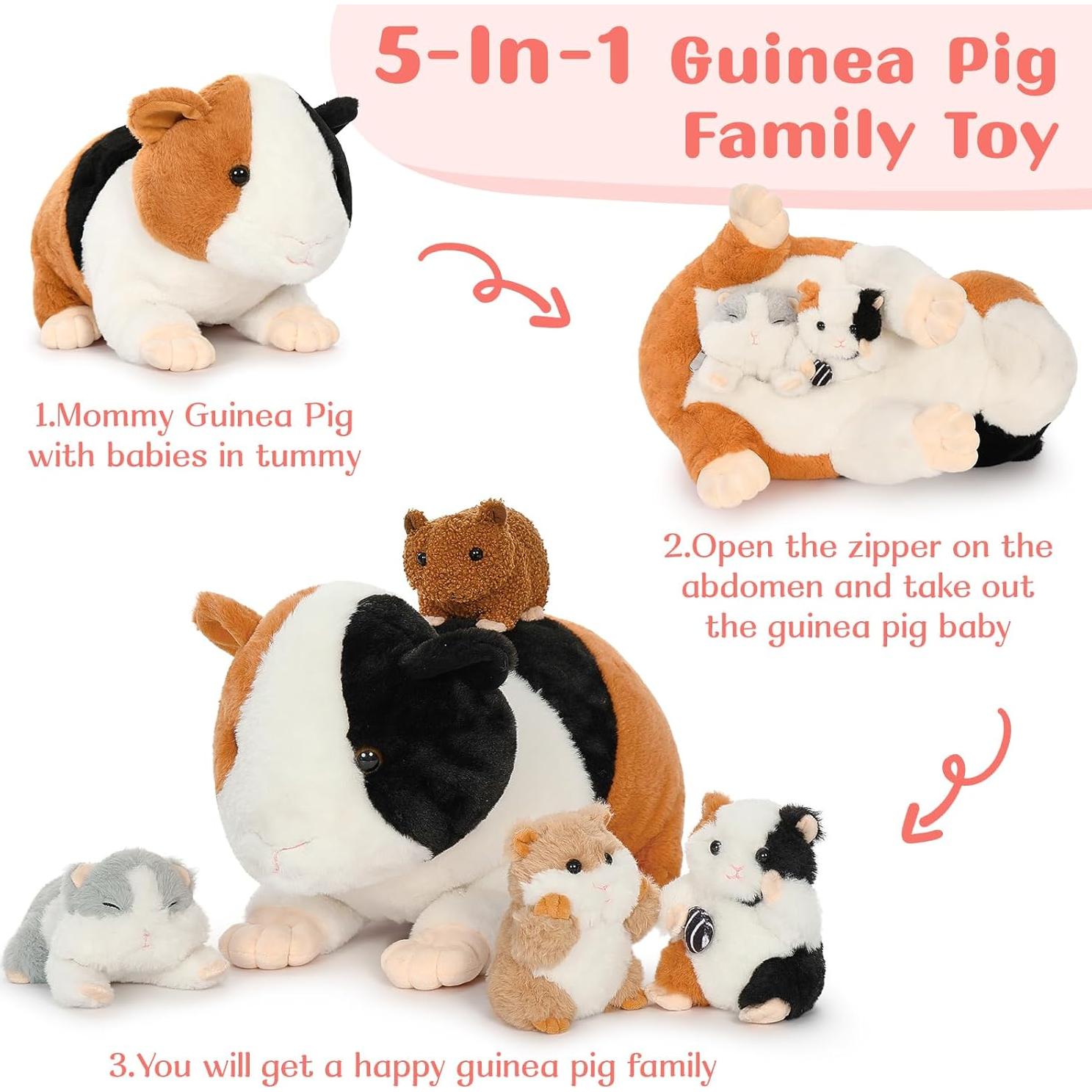 Peluches de Cobaya Mamá y Bebés 5 en 1 - 50 cm