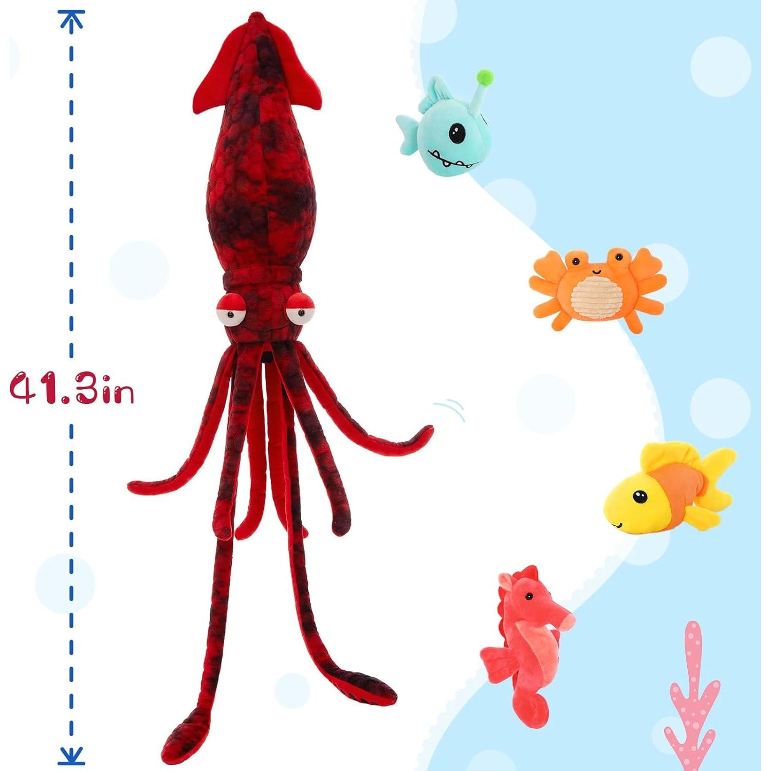 Animal de peluche calamar gigante Karister 104.9 cm + 4 juguetes