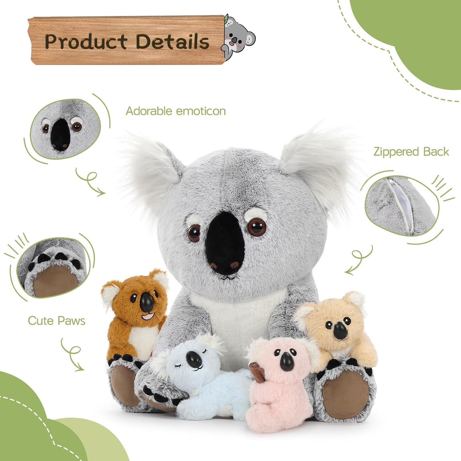 Peluche Koala Mamá con 4 Bebés 45.72 cm Suave
