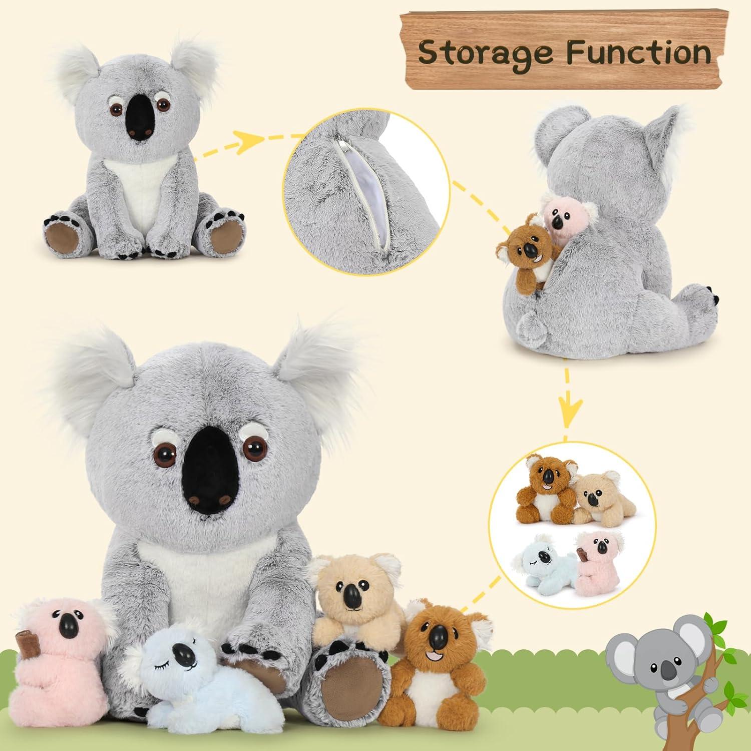 Peluche Koala Mamá con 4 Bebés 45.72 cm Suave