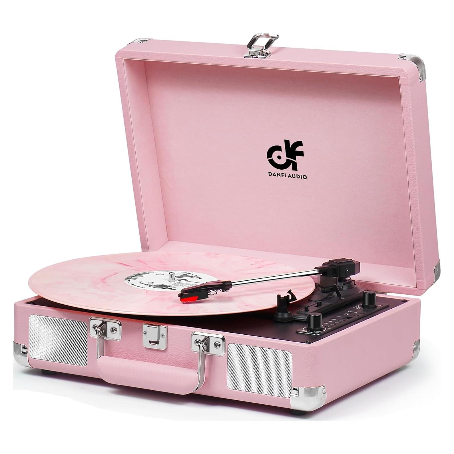 Tocadiscos Portátil Rosa DANFI AUDIO TE-2021PK Bluetooth USB