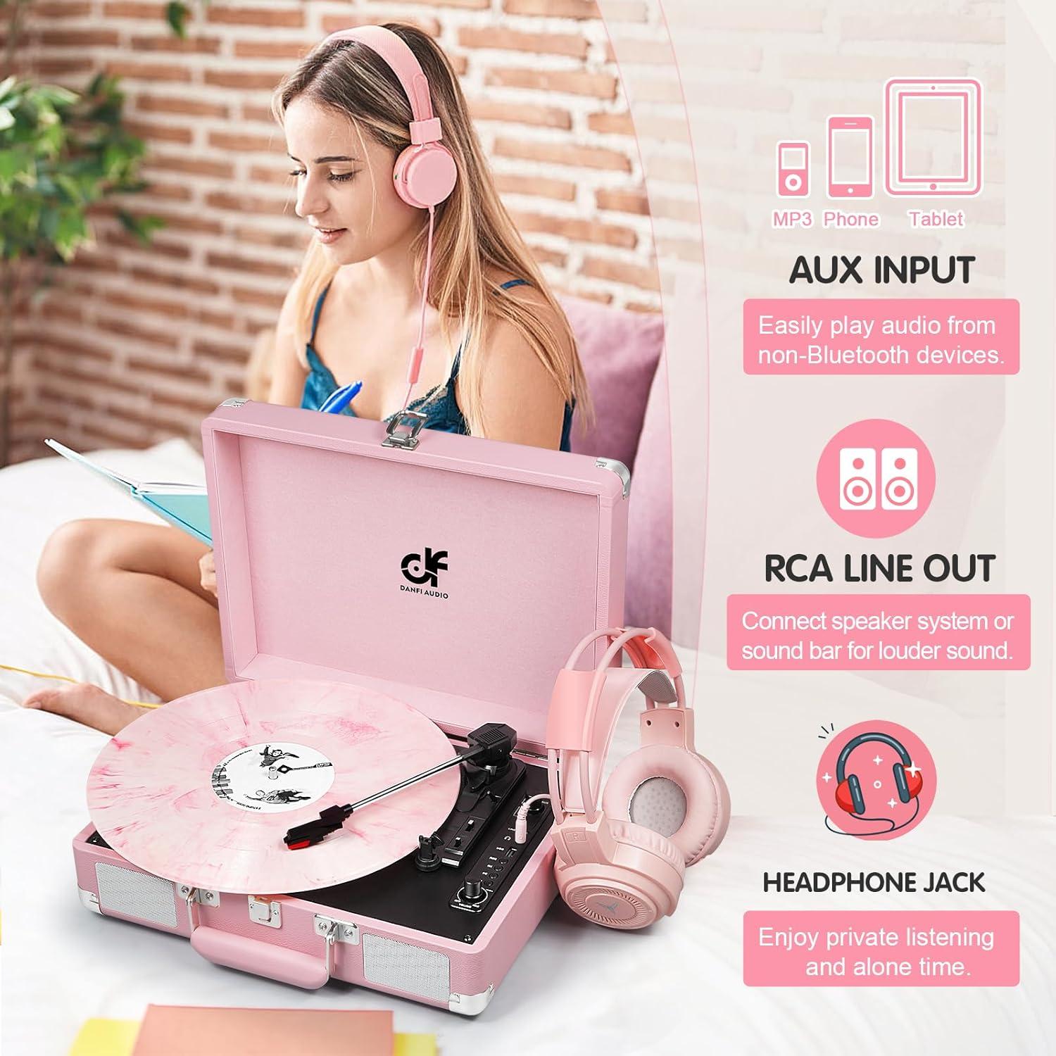 Tocadiscos Portátil Rosa DANFI AUDIO TE-2021PK Bluetooth USB