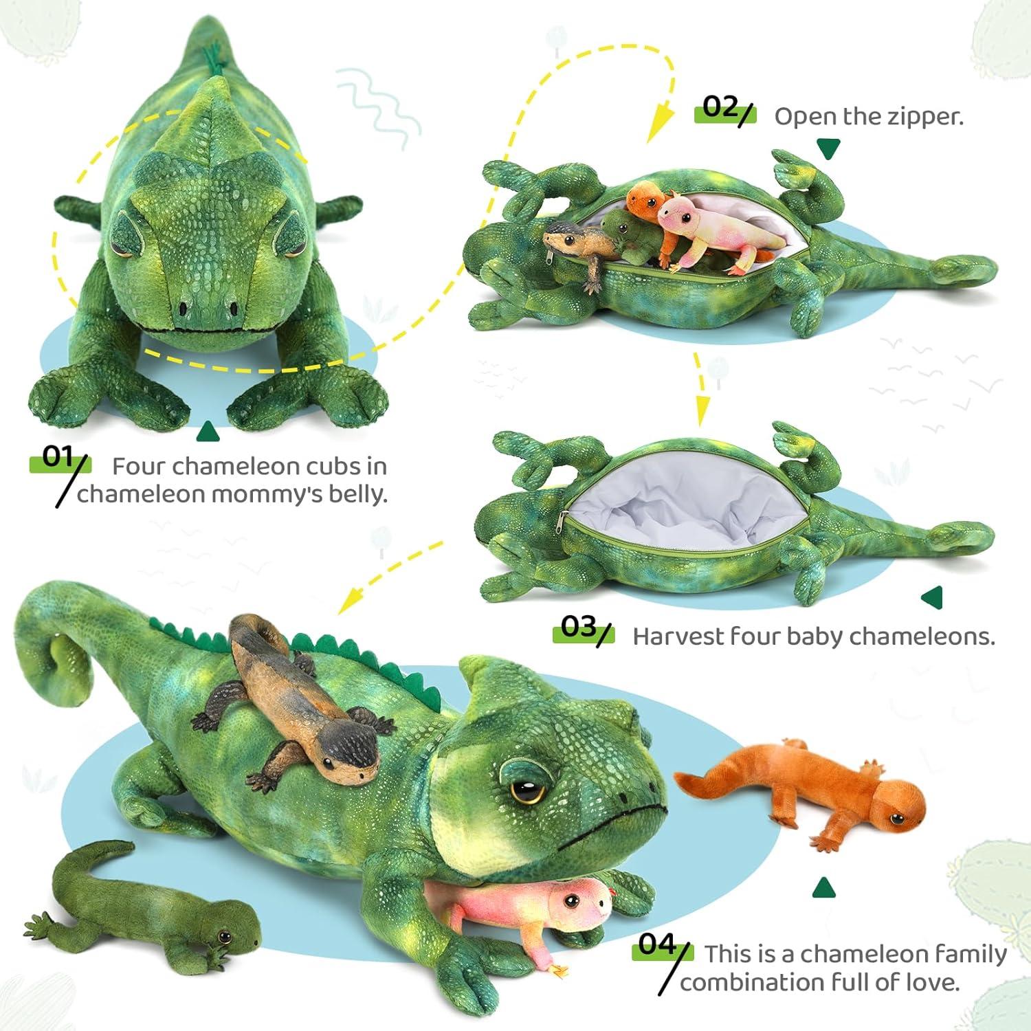 Peluche Lagarto Gigante 68 cm con 4 Bebés - Regalo Ideal