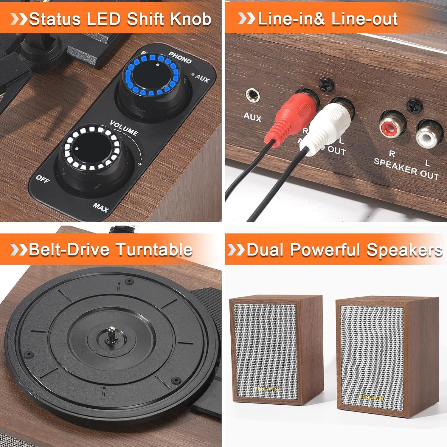 Reproductor de Vinilo TANLANIN TE-2028-TAN Bluetooth 33/45/78 RPM