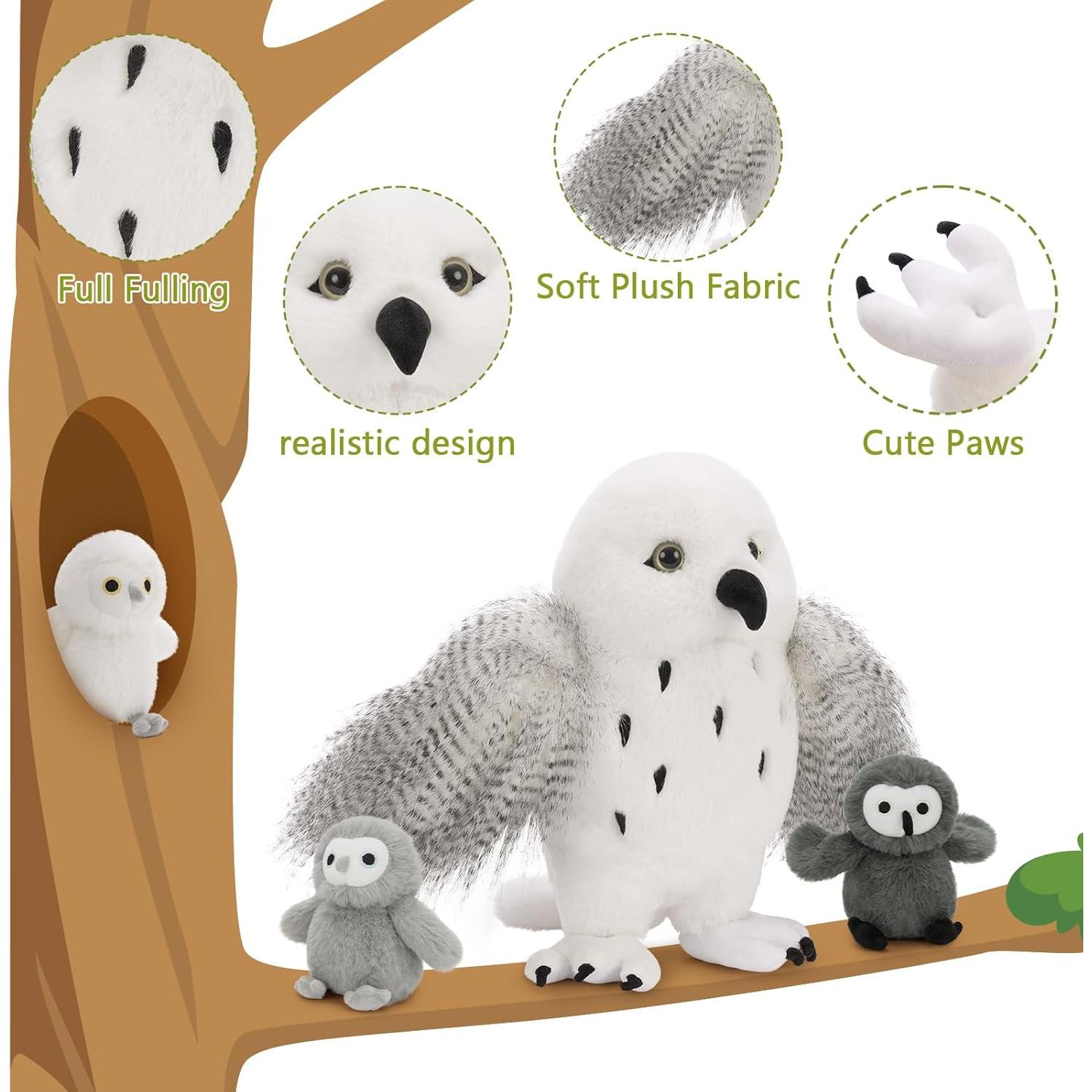 Juego de 4 Búhos de Peluche Karister con Búho Madre y Bebés