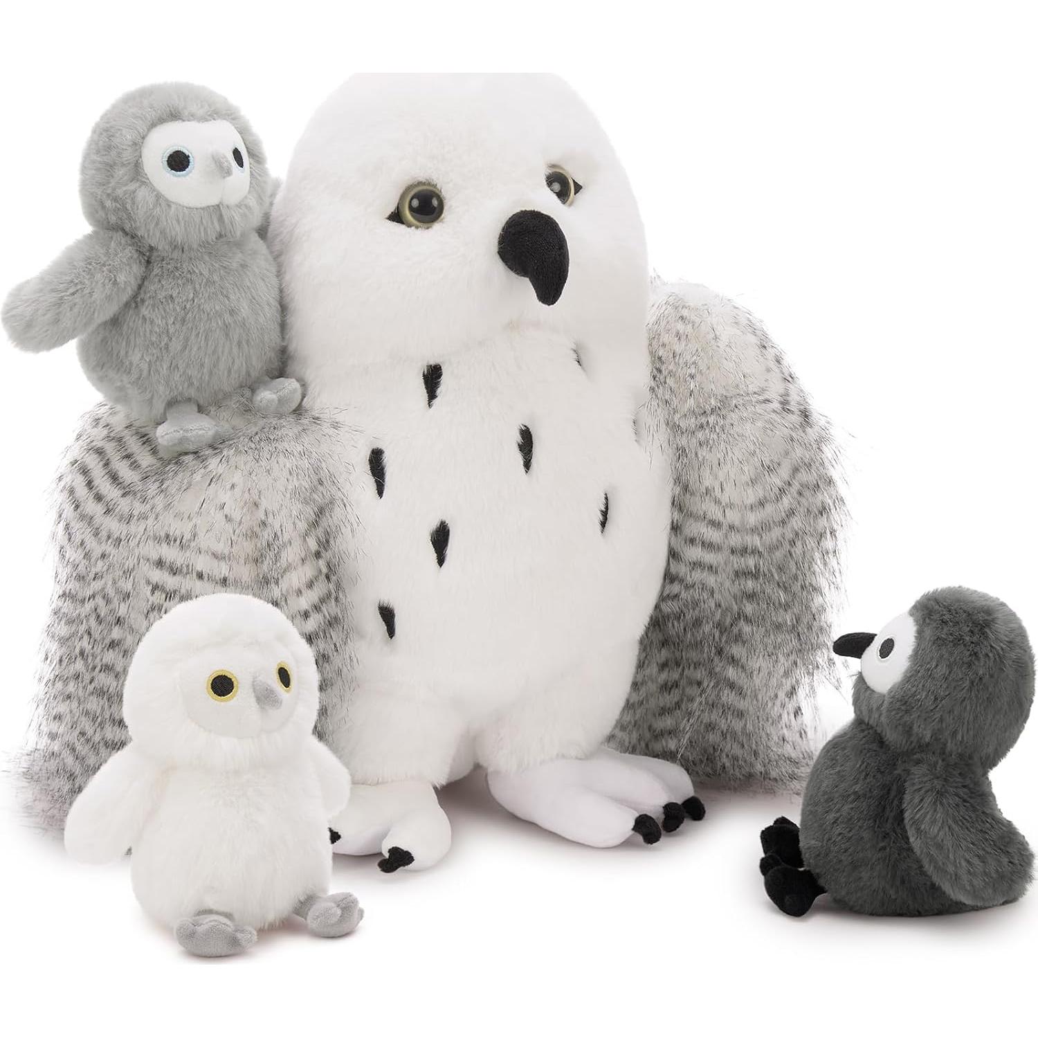 Juego de 4 Búhos de Peluche Karister con Búho Madre y Bebés