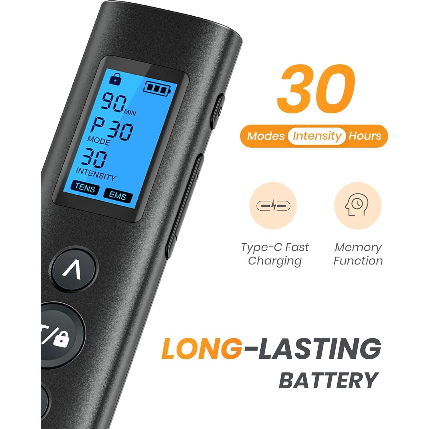 Estimulador Muscular TENS EMS AVCOO Portátil 30 Modos 12 Almohadillas