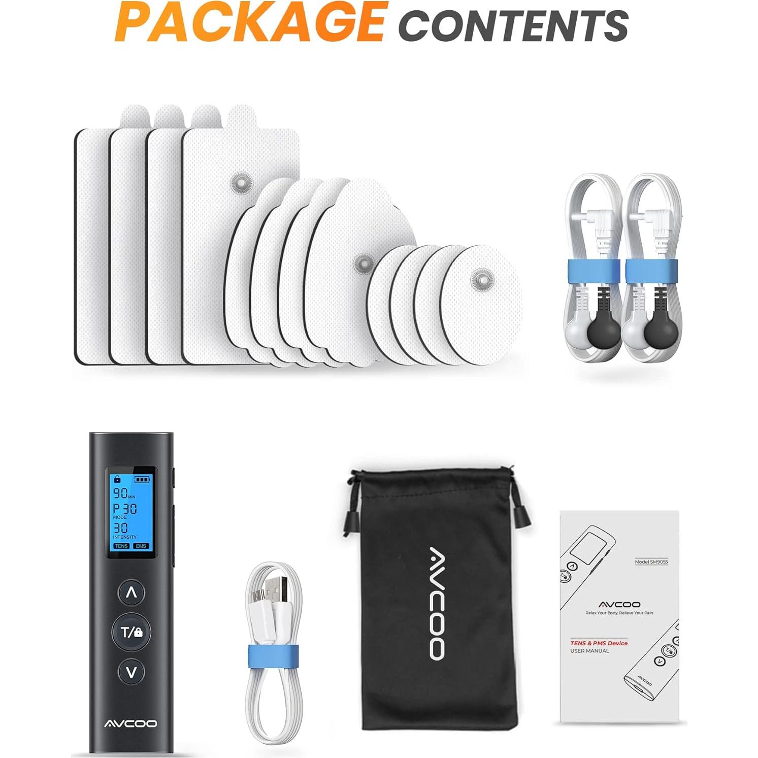 Estimulador Muscular TENS EMS AVCOO Portátil 30 Modos 12 Almohadillas
