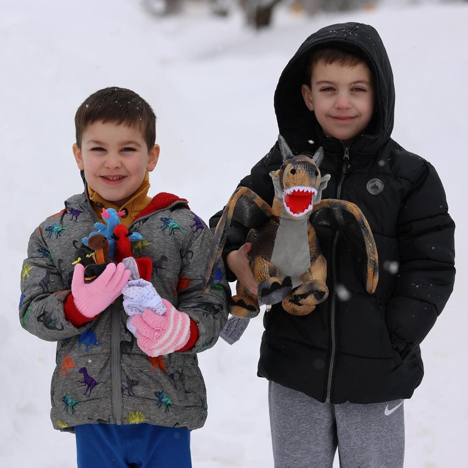 Juego de Peluche Dragón Gris con 4 Bebés y 2 Huevos