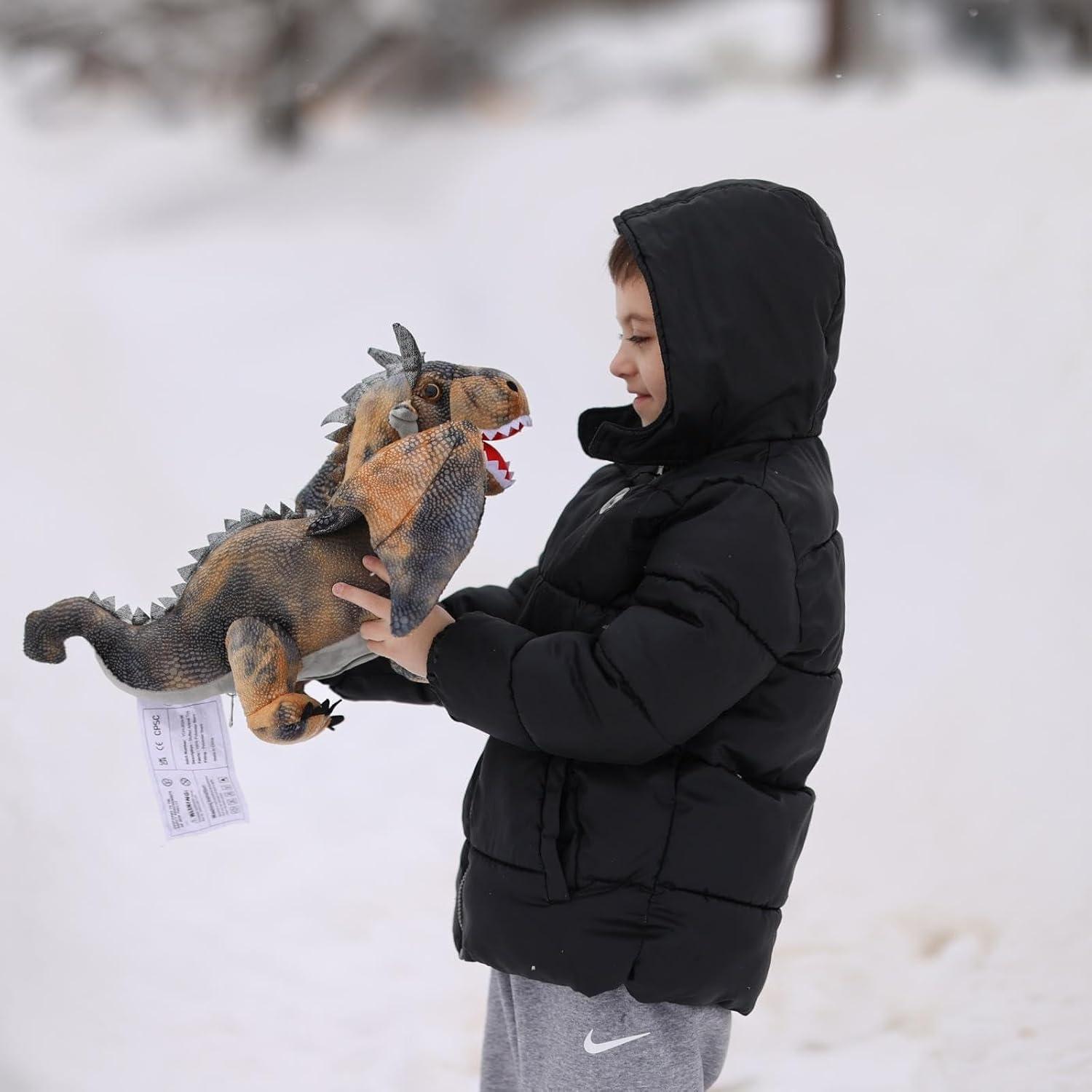 Juego de Peluche Dragón Gris con 4 Bebés y 2 Huevos