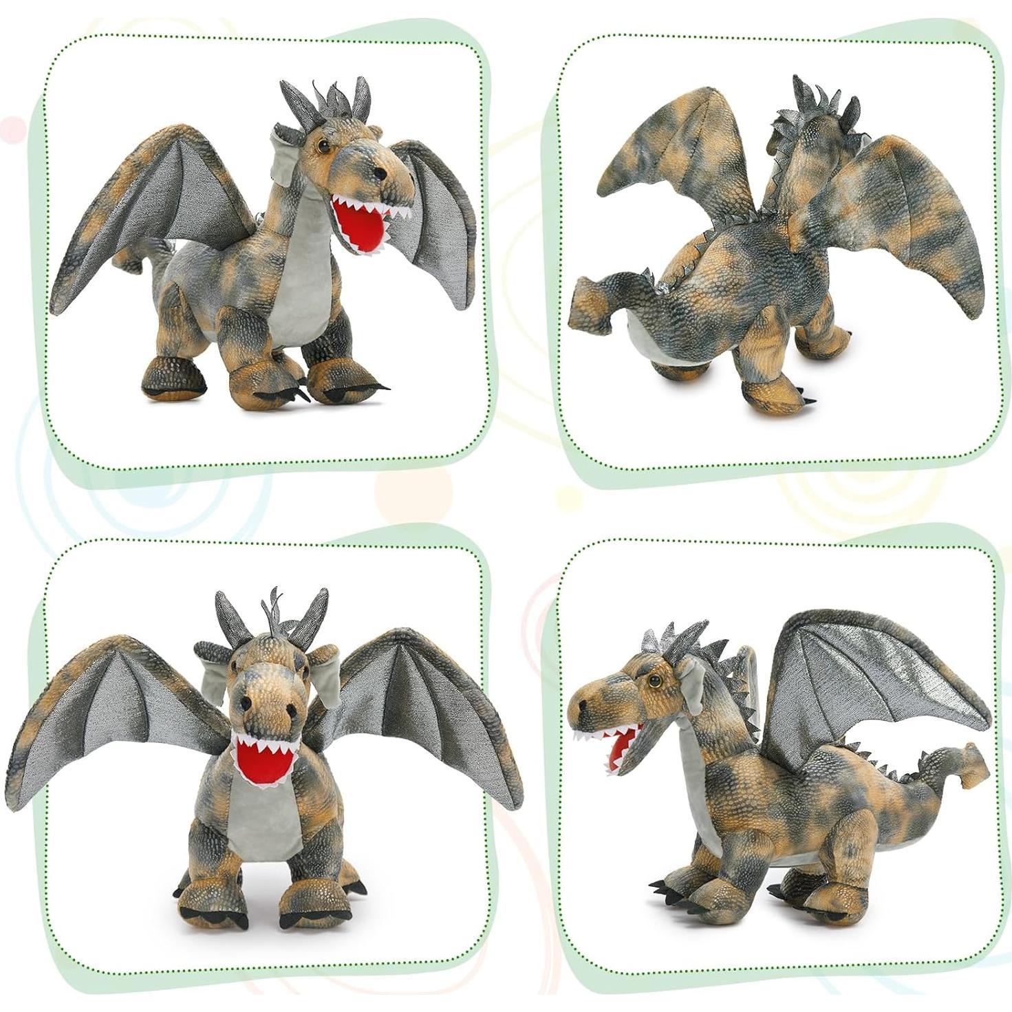 Juego de Peluche Dragón Gris con 4 Bebés y 2 Huevos