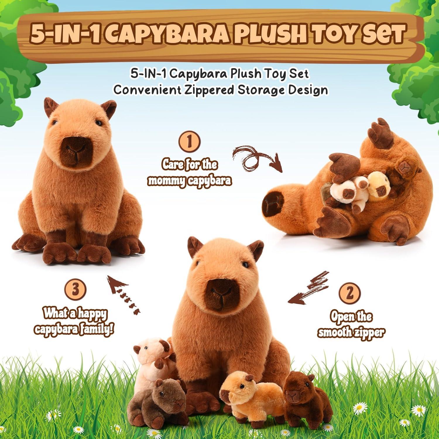 Set 5 Piezas Peluches Capibara Hollowfly Suaves para Niños