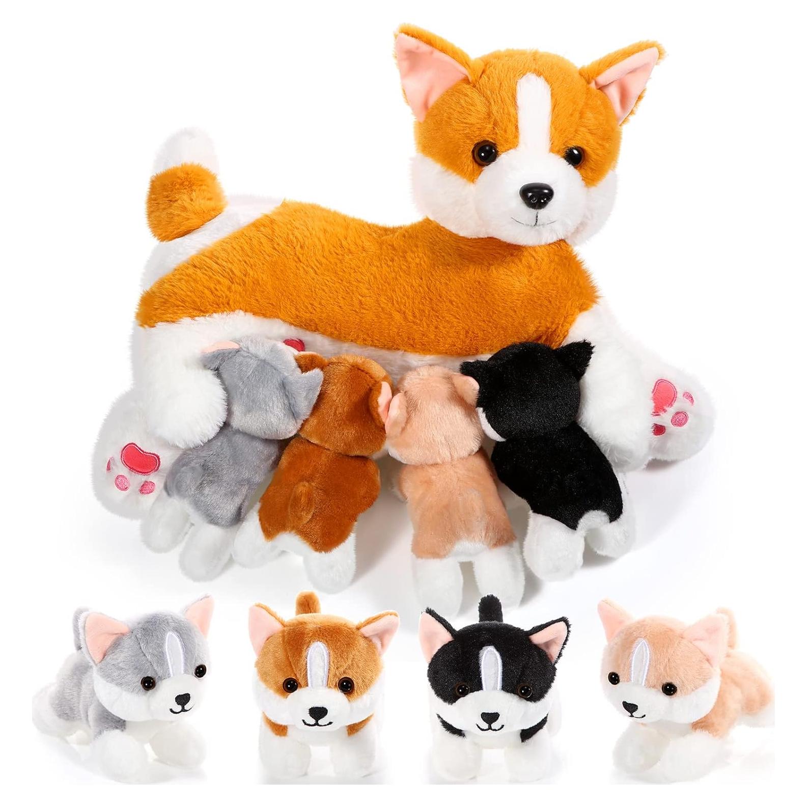 Conjunto de Peluches de Perro Mamá Honoson 4 Cachorros 38 cm
