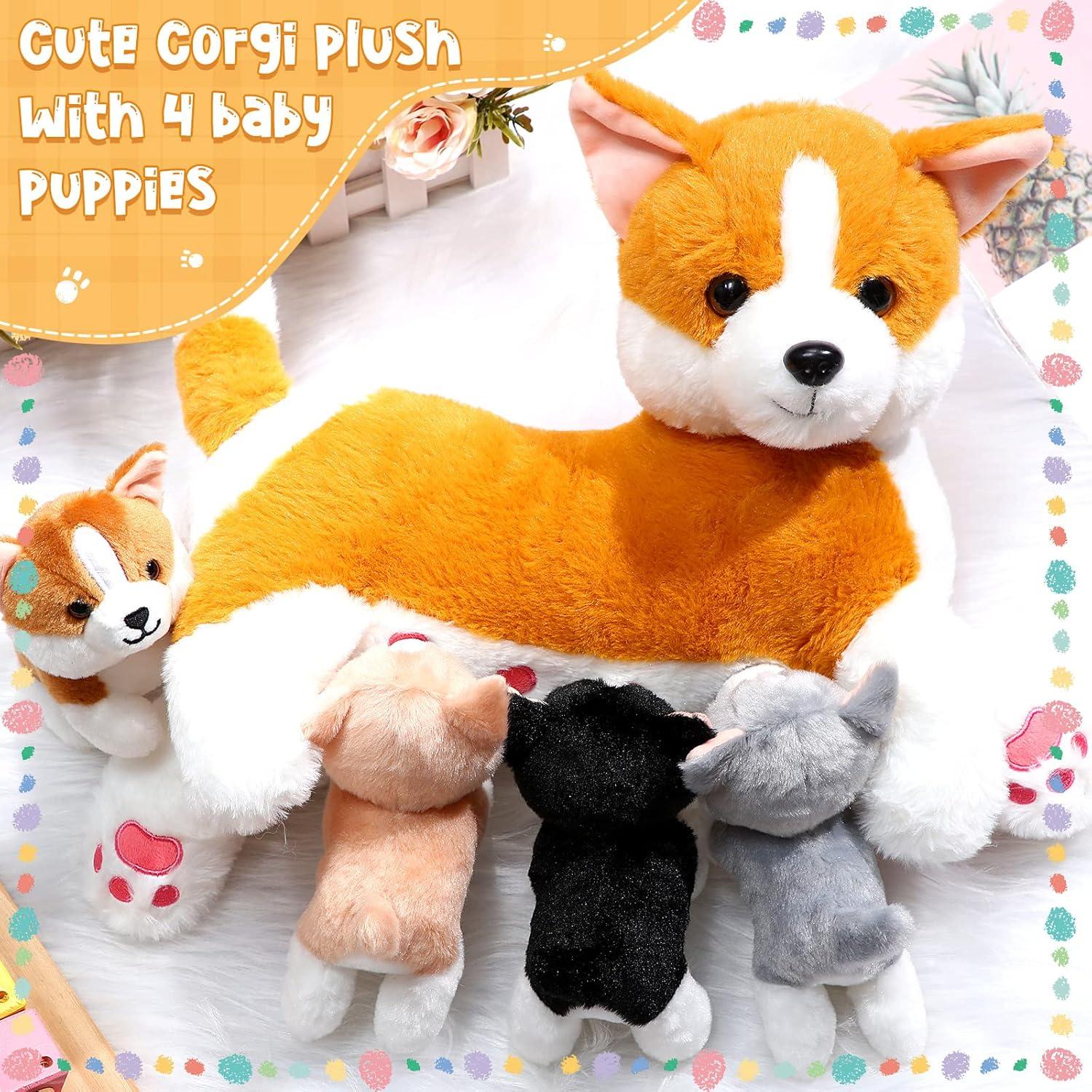 Conjunto de Peluches de Perro Mamá Honoson 4 Cachorros 38 cm