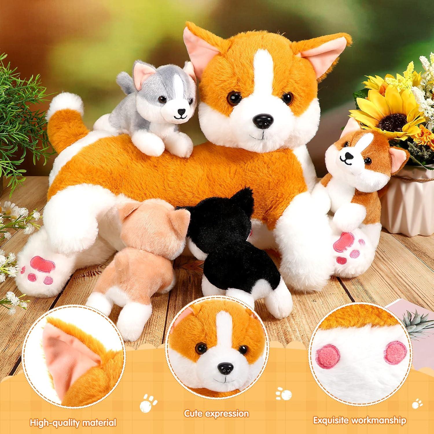 Conjunto de Peluches de Perro Mamá Honoson 4 Cachorros 38 cm