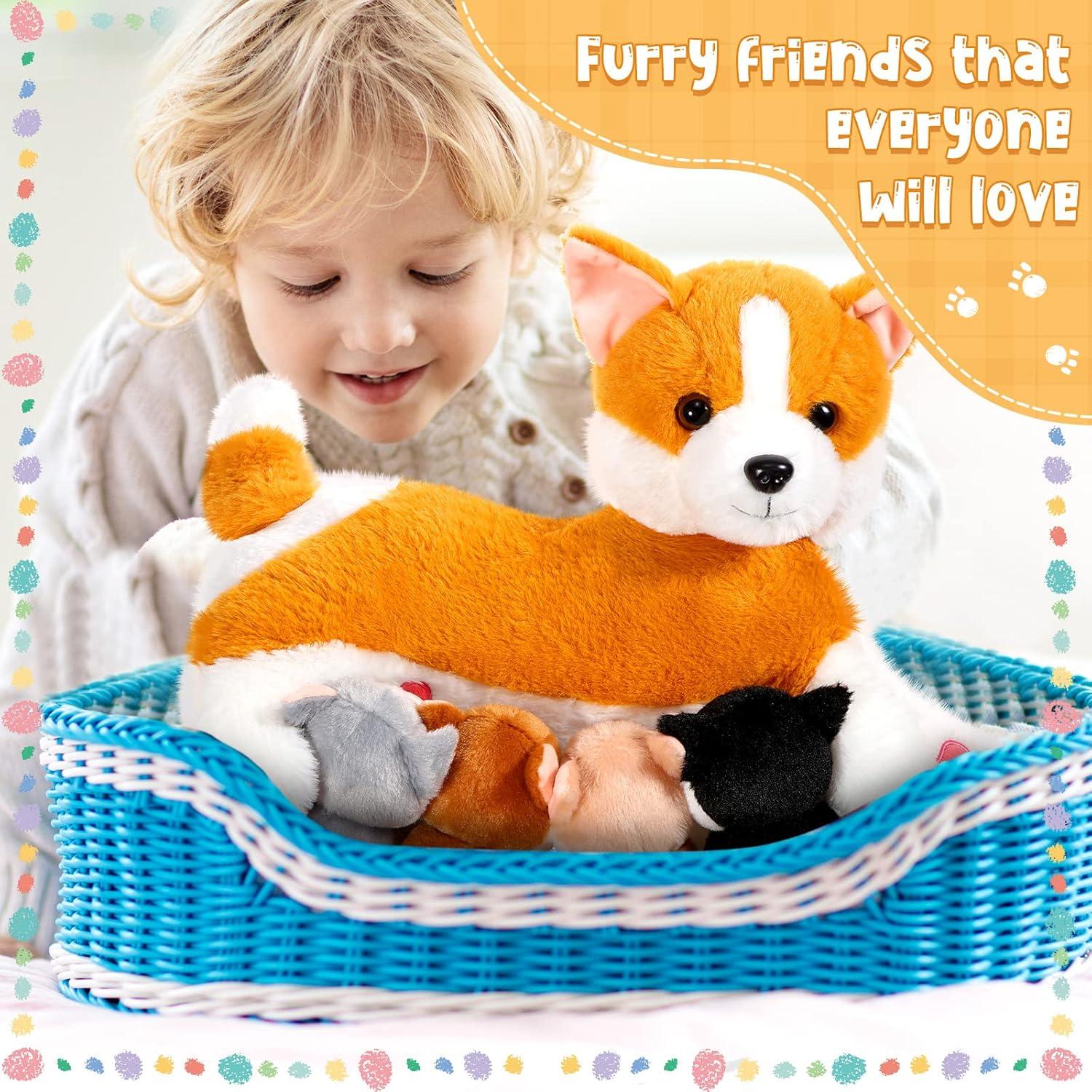 Conjunto de Peluches de Perro Mamá Honoson 4 Cachorros 38 cm