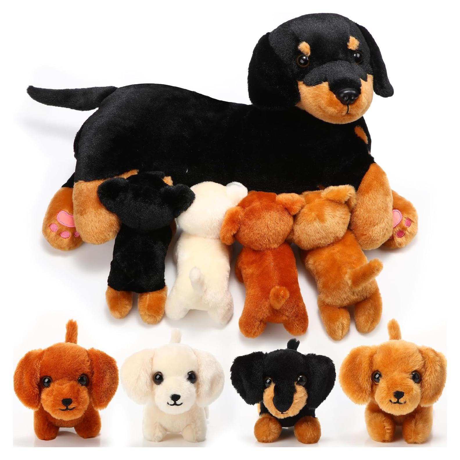 Conjunto de Peluches de Perro Honoson con 4 Cachorros