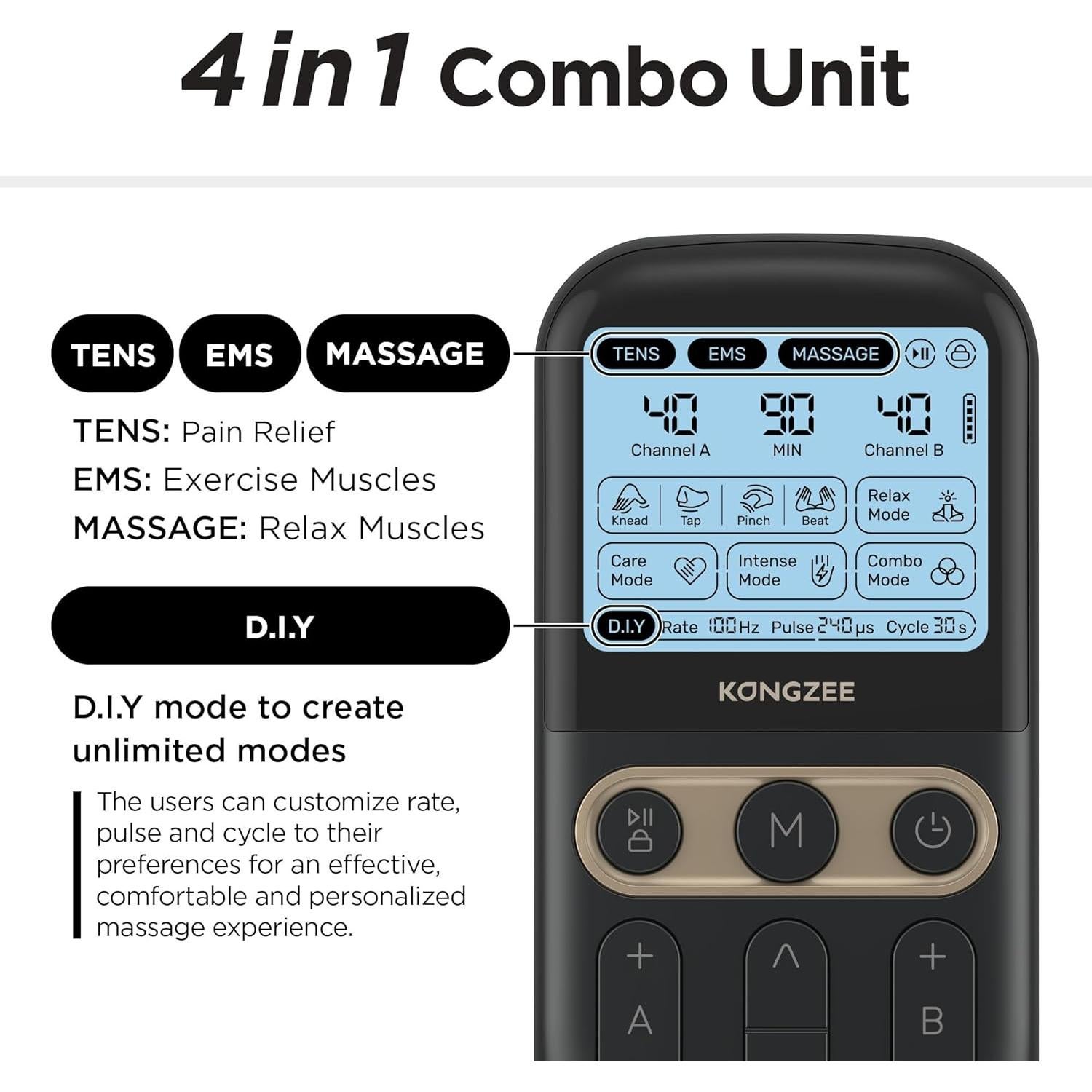 Estimulador Muscular 4 en 1 Kongzee TENS EMS Recargable