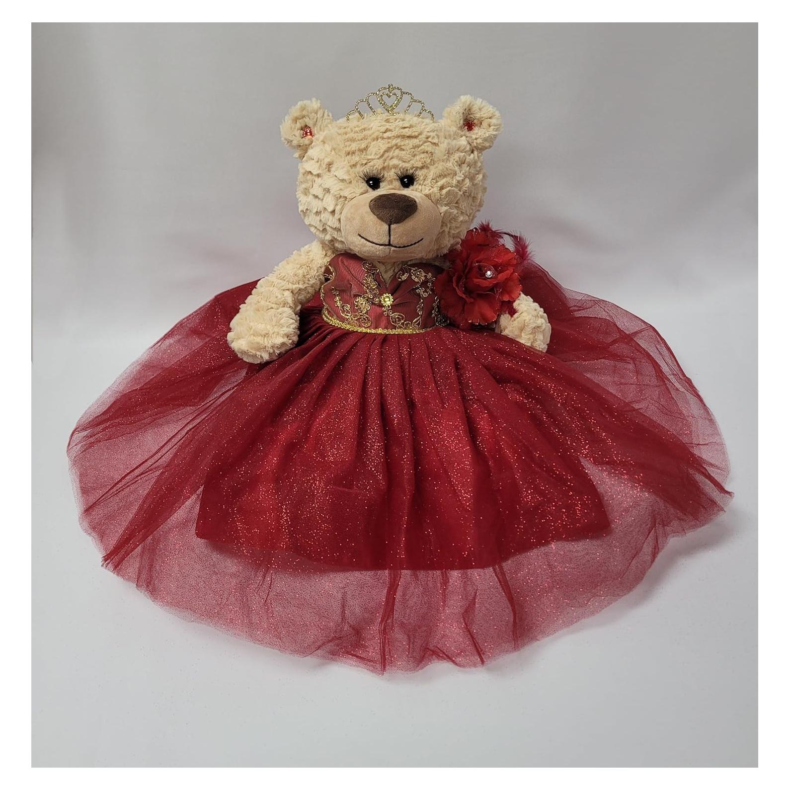 Oso de Peluche 50,8 cm Quinceañera Burdeos con Tiara