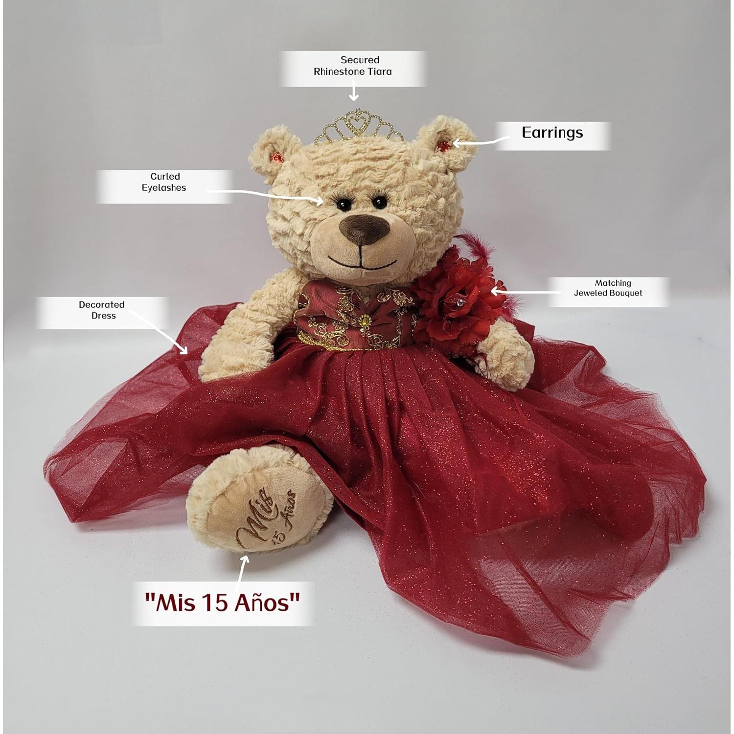 Oso de Peluche 50,8 cm Quinceañera Kinnex Rojo Glamuroso