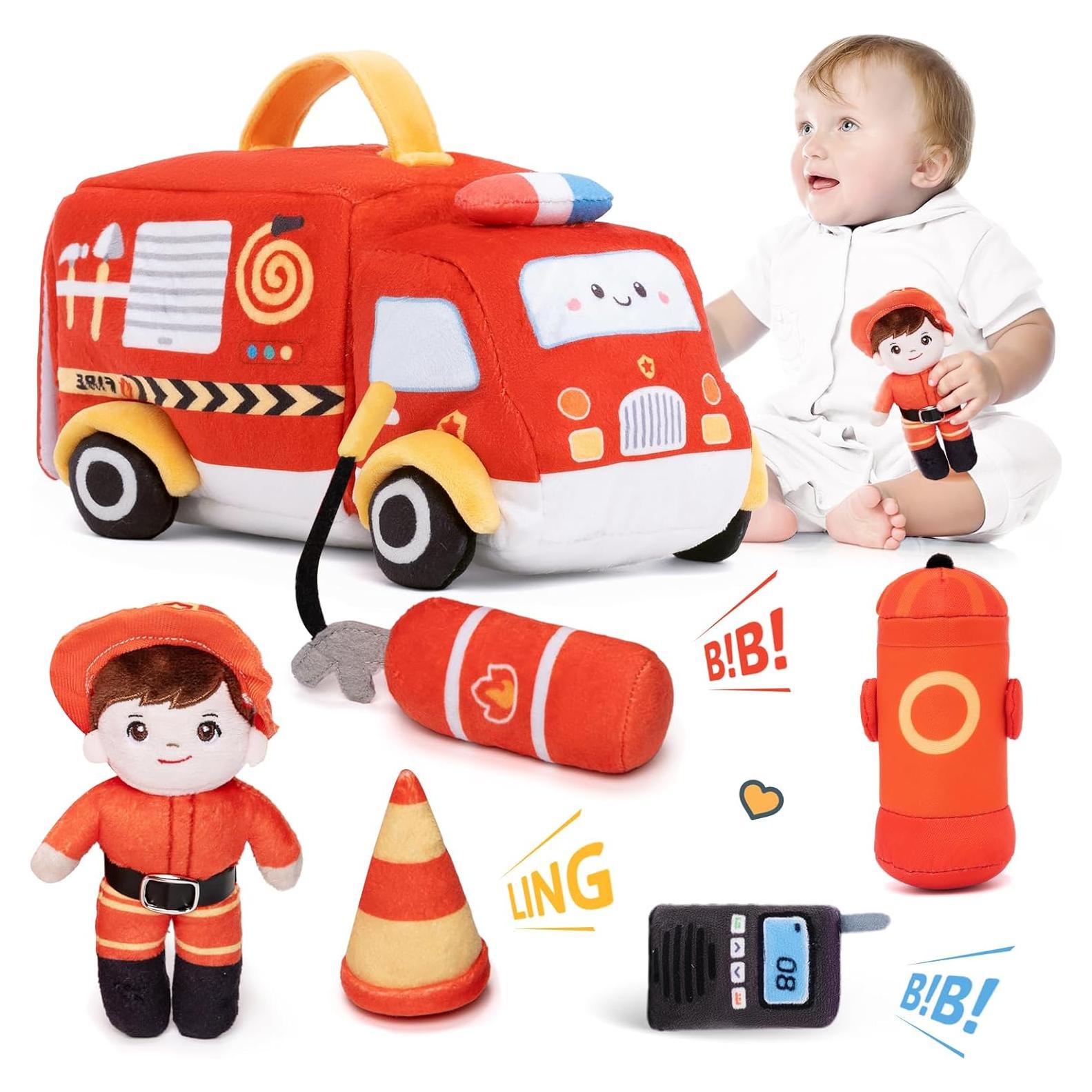 OUOZZZ Juguete de Camión de Bomberos de Peluche - Set Infantil