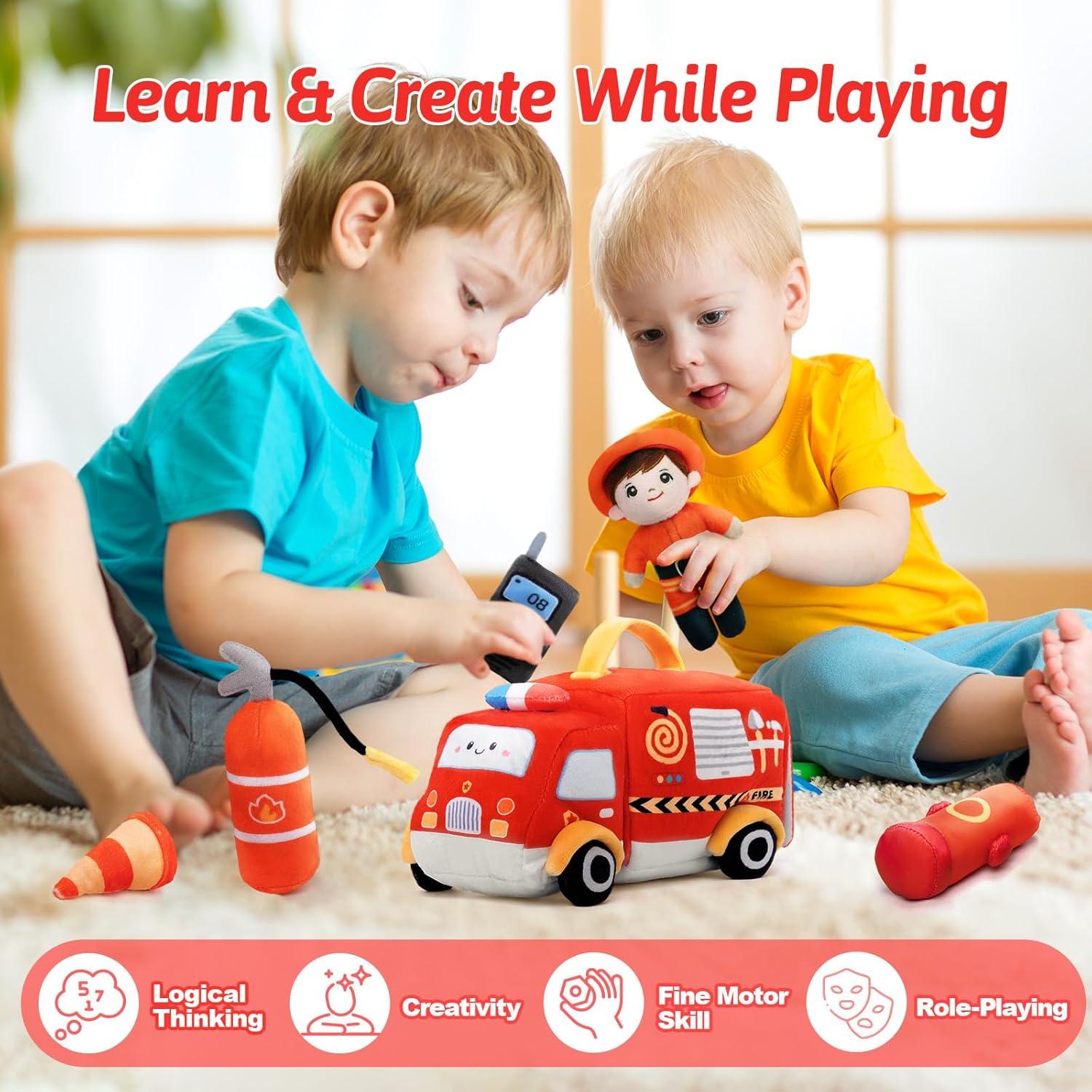 OUOZZZ Juguete de Camión de Bomberos de Peluche - Set Infantil