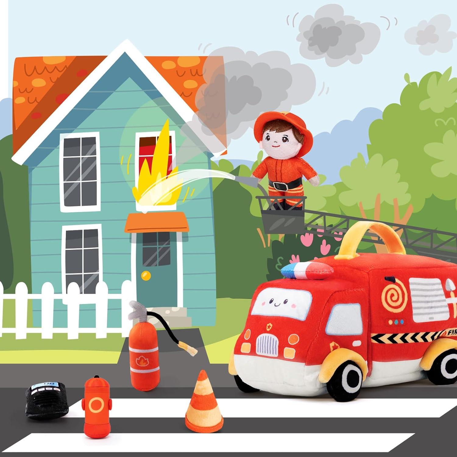 OUOZZZ Juguete de Camión de Bomberos de Peluche - Set Infantil