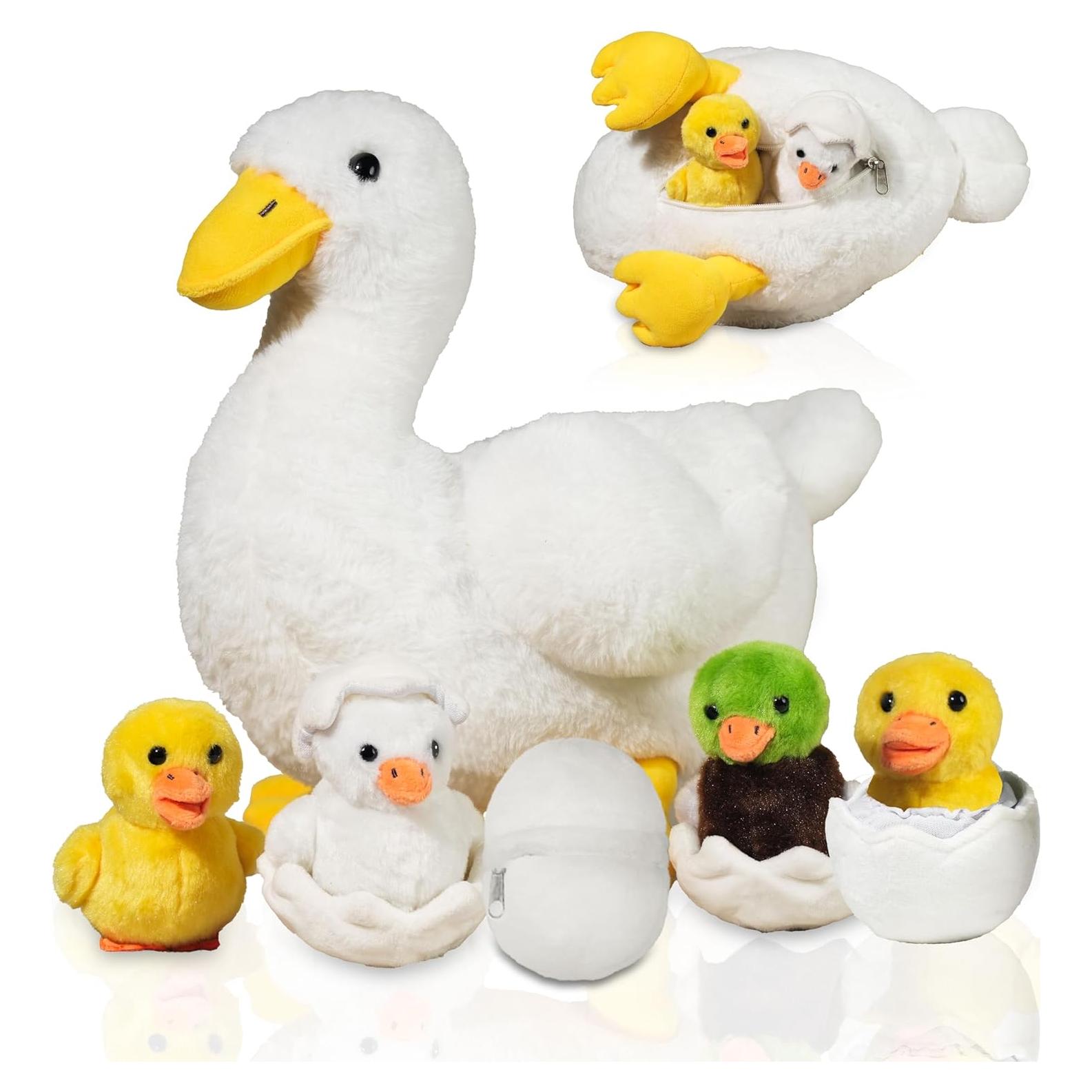 Peluche 7 en 1 Pato Blanco con Patitos y Huevos