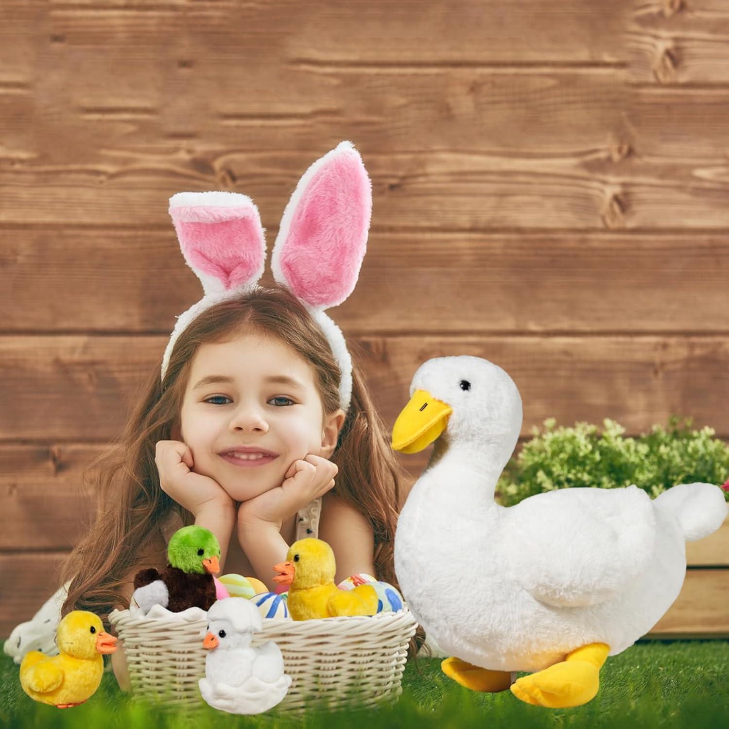 Peluche 7 en 1 Pato Blanco con Patitos y Huevos